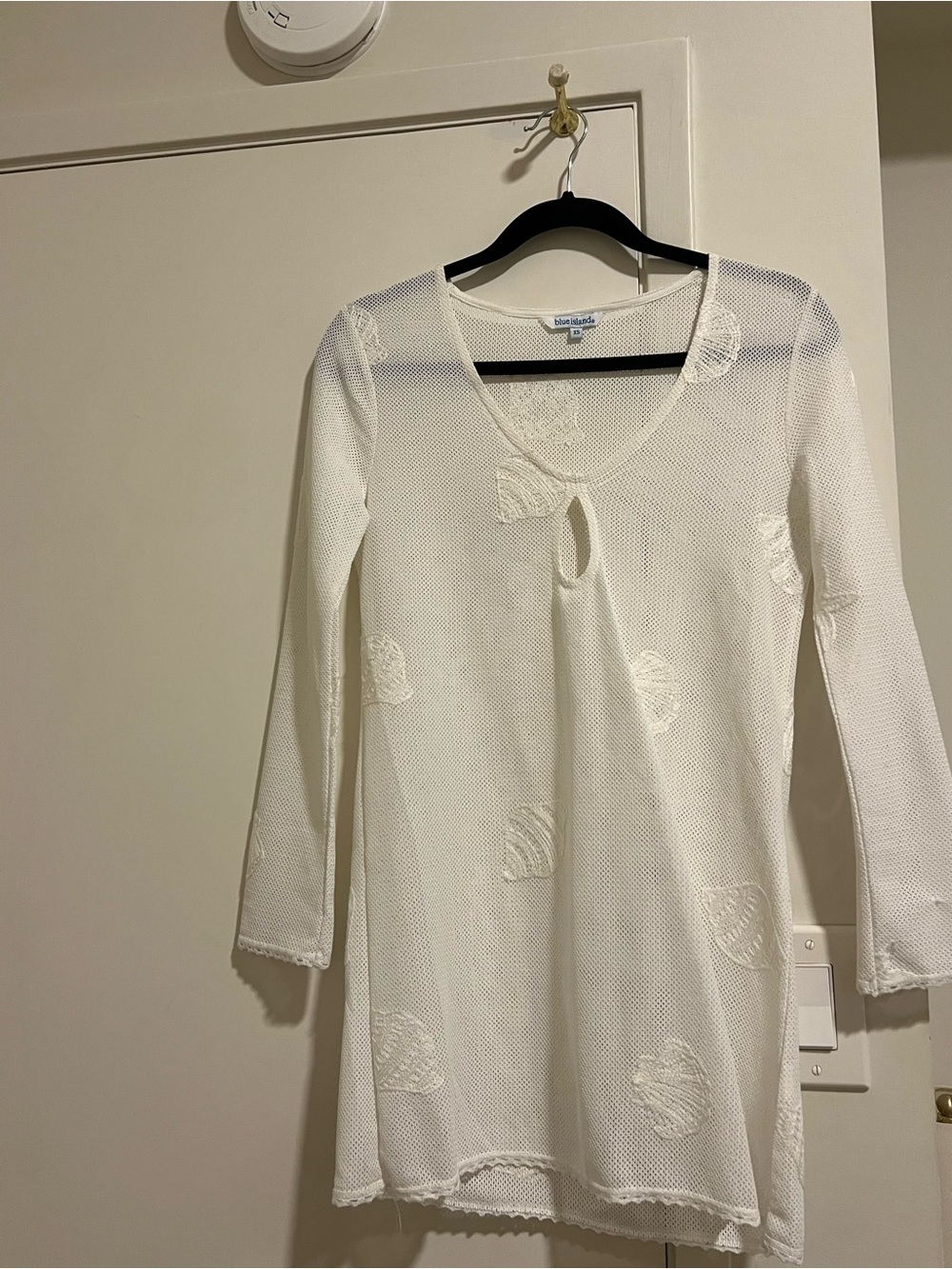 blue island White Mesh Long-Sleeve Tunic Dress